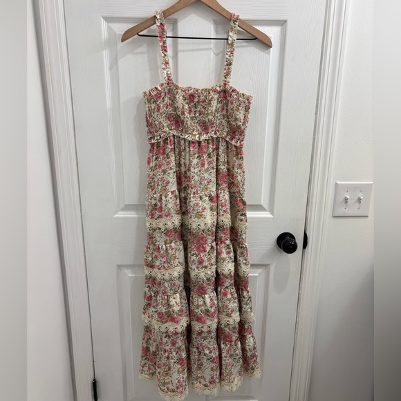 Altar'd State Dresses & Skirts - Altar’d State Floral Tiered Maxi Dress with Lace Trim